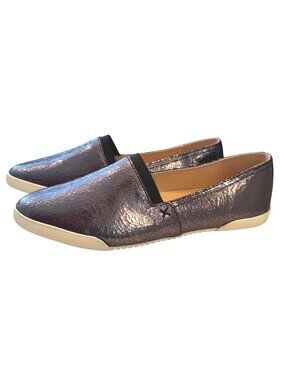 Frye Melanie Pewter Mirror Size 8,5 Womens Slip On  Flat Loafer Shoes EUC